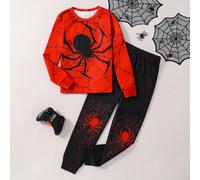 2 pezzi Set pigiama per ragazzo pre-adolescente, composto da maglia a girocollo a maniche lunghe e pantaloni, con stampa di ragni che brillano al buio, morbido e confortevole 8Y,9Y,10Y,11Y,12YGeometri