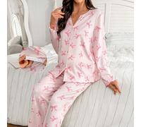 2 pezzi Set pigiama premaman con stampa a fiocco, cardigan rosa a maniche lunghe e pantaloni L,M,S,XLGraficoTessuto in maglia