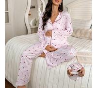2 pezzi Set pigiama premaman invernale con top a maniche lunghe con stampa a righe e cuori e pantaloni L,M,S,XL,XXLA strisceTessuto in maglia