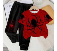 2 pezzi/Set Ragazzo Casual Classico Graffiti di Ragno Cartone Animato Sportivo Stile Strada Fresca Maglietta a Maniche Corte Girocollo e Set Pantaloni 6Y,7Y,4Y,5YBlocchi di colore,Geometrico,GraficoTe