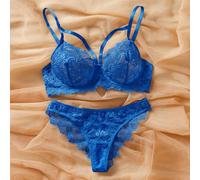 2 pezzi Set reggiseno e slip in pizzo minimalista di colore unito da donna con ferretto L,M,S,XLPiantePizzo