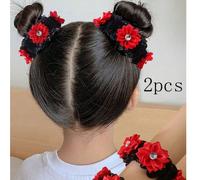 2 pezzi/set Scrunchies per capelli con decorazione a fiore di strass, adatti per ragazze adolescenti per il ritorno a scuola, ideali per la vita quotidiana o le vacanze Piante,stampa dappertuttoTessut
