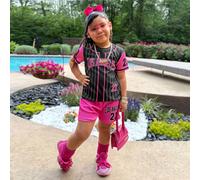 2 pezzi/ Set Set di pantaloncini e pantaloncini a righe rosa a forma di rosa casual e alla moda, completo di girl e angeli, per il ritorno a scuola 6Y,7Y,4Y,5YGraficoTessuto in maglia