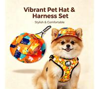 2 pezzi/Set: Set di pettorina e cappello da sole per cani, pettorina regolabile con motivo floreale, design anti-trazione, pettorina traspirante per cuccioli + cappello protettivo dal sole, adatto per