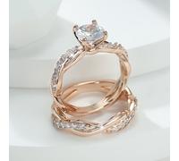 2 pezzi/set Splendido anello decorato con zirconi cubici incrociati a quattro punte in stile palazzo, perfetto per matrimoni, banchetti, feste, ecc. 7,Tagli Unica,5,9,11,13,6,8,10,12Rame