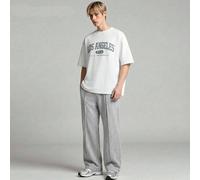 2 pezzi/Set Stile casual americano per adolescenti, T-shirt bianca a maniche corte con collo tondo e pantaloni casual a vita alta e gamba ampia grigi, stampa con scritta "Los Angeles USA City Of Angel