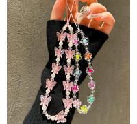 2 pezzi/Set Stile INS Braccialetto con perline a forma di farfalla rosa e fiore colorato con ciondolo carino, adatto per tutti i tipi di cover per telefono, nuova cover per auricolari, decorazione app