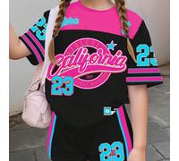 2 pezzi/Set Stile retrò college americano, stampa numerica 23, completo casual di pantaloncini e top a maniche corte per ragazze pre-adolescenti, adatto per l'estate, il ritorno a scuola, stile anni 2
