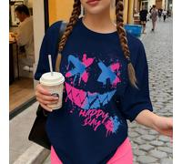 2 pezzi Set stile street cool per adolescenti, maglietta ampia con stampa a schizzi abbinata a pantaloncini da ciclista, stampa slogan "HAPPY DAY", outfit casual estivo 6Y,7Y,8Y,9Y,10Y,4Y,5Y,14Y,11Y,1