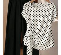 2 pezzi/Set Stile vacanza per la Festa della Mamma, Taglie forti, Top con maniche a pipistrello e pantaloni con motivo a pois bianchi e neri, colore verde scuro, adatto per la madre della sposa, signo