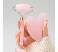 2 pezzi/Set Strumento per massaggio Gua Sha: 1 rullo da massaggio a doppia testina, 1 tavoletta Gua Sha a forma di cuore, il massaggio facciale può ridurre il gonfiore, lenire e levigare la pelle, las
