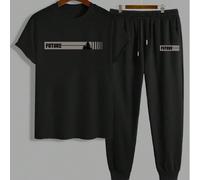 2 pezzi/Set T-shirt a maniche corte casual con grafica in inglese "Albero della Speranza" e pantaloni lunghi con coulisse, adatti per strada, attività all'aperto e uso quotidiano L,M,S,XL,XXL,XXXLslog
