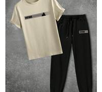2 pezzi/Set T-shirt a maniche corte casual con grafica in inglese sull'albero della speranza e pantaloni lunghi con coulisse, adatti per strada, attività all'aperto e uso quotidiano L,M,S,XL,XXL,XXXLP