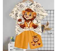 2 pezzi/set t-shirt a maniche corte con scollo rotondo e stampa di un leone divertente, pantaloncini corti, adatti per bambini, casual e semplice, perfetto per l'estate 6Y,7Y,4Y,5YAnimaleTessuto in ma