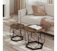2 pezzi/set tavolino da caffè rotondo tavolino da divano con spazio di archiviazione comodino con struttura in metallo cavo per soggiorno camera da letto casa Brown