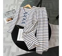 2 pezzi/Set Top a maglia per ragazze con base bianca e righe blu con 4 fiocchi blu, abbigliamento casual di moda per uso quotidiano 8Y,9Y,10Y,11Y,12YA striscePoliestere