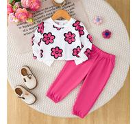 2 pezzi/set Top a maniche lunghe con scollo a giro e stampa floreale e pantaloni con vestibilità regular, adatti per sport all'aperto e uso casual nella primavera/autunno 4Y,5Y,6-9M,9-12M,12-18M,18-24