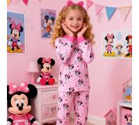 2 pezzi Set top a maniche lunghe e pantaloni con stampa di Minnie Mouse, fiocco e cuore per ragazze giovani, carino, dolce, comodo e alla moda per uso casual, adatto per uso quotidiano, uscite, feste 