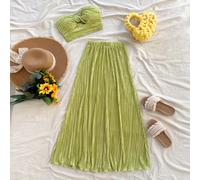 2 pezzi/set top a tubo plissettato e gonna lunga di colore verde, set estivo da spiaggia, due pezzi, crop top, vacanza, festival musicale, bohémien, appuntamento di vacanza, tè pomeridiano L,M,S,XL,XS