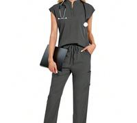 2 pezzi/Set Top con colletto alto e pantaloni tinta unita, divisa da infermiera per primavera e autunno L,M,S,XL,XSTessuto intrecciato