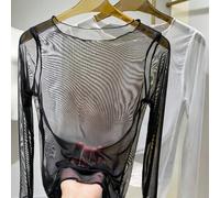 2 pezzi/set Top in pizzo e rete trasparente a maniche lunghe, versatile come sottomaglia o capo esterno, vestibilità morbida, stile casual da mamma che riduce l'invecchiamento L,M,S,XL,XXLColore unico