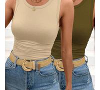 2 pezzi/set Top senza maniche aderente di colore unito versatile da donna, adatto per l'estate e il ritorno a scuola, casual L,M,S,XL,XS,XXL,XXS,XXXL,XXXXLTessuto in maglia