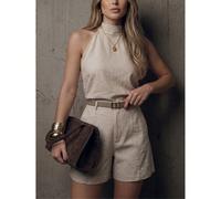 2 pezzi/set Top senza maniche con collo a lupetto e pantaloncini eleganti da donna, adatto per lavoro, casual, occasioni serali, vacanze, ufficio, uso quotidiano, primavera/estate L,M,S,XL,XSColore un