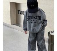 2 pezzi/set Tuta casual per ragazzi composta da felpa con cappuccio e motivo fiocco di neve e pantaloni sportivi a vita elastica monocromatici, adatto per il ritorno a scuola, compleanni, festa di nas