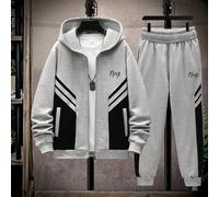 2 pezzi/set Tuta casual sportiva per ragazzi pre-adolescenti, felpa con cappuccio e stampa "KING" a contrasto di colore, e pantaloni a contrasto di colore, adatta per primavera/autunno 8Y,9Y,10Y,11-12