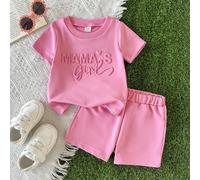 2 pezzi/set Tuta casual unisex per neonati, classica e carina, minimalista, composta da maglietta a maniche corte "Daddy's Girl" e pantaloncini, adatta per primavera/estate 6-9M,9-12M,12-18M,18-24M,2-