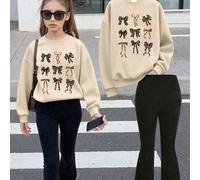 2 pezzi/set Tuta con stampa leopardata e fiocco per ragazze adolescenti, nuovo outfit casual alla moda adatto per i viaggi 6Y,7Y,8Y,9Y,10Y,4Y,5Y,14Y,11Y,12Y,13Y,16Y,15YBlocchi di colore,Grafico,Motivo