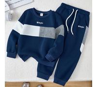 2 pezzi Set tuta da ragazzo, stampa con la lettera "SIMPLE", felpa con cappuccio e pantaloni abbinati, outfit casual comodo per uso quotidiano, sport, strada, scuola, coordinato in famiglia, autunno/i
