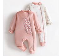 2 pezzi Set tutina per bambine con blocchi di colore, pois e stampa coniglio a quadri, in tessuto morbido e delicato sulla pelle, adatto per attività all'aperto, passeggiate al parco, centri commercia