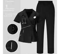 2 pezzi Set uniforme composto da top a maniche corte casual con bordi a contrasto e pantaloni tinta unita, set da divisa L,M,S,XL,XS,XXLBlocchi di colore,Colore unico,A strisceTessuto,Tessuto intrecci