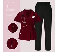 2 pezzi Set uniforme composto da top a maniche corte con bordi a contrasto e pantaloni in tinta unita, completo divisa L,M,S,XL,XXLTessuto,Tessuto intrecciato