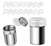 2 pezzi Shaker per polvere in acciaio inossidabile Shaker a rete Shakers per cacao con coperchio per caffè Cappuccino Shakers per latte con foro con 16 stampi per la cottura al forno