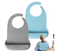2 Pezzi Silicone bavaglino per adulto e Anziani L (Blu, Grigio)