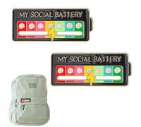2 pezzi Social Battery Pin,spilla divertente,per umore sociale per 7 giorni,Aghi d'umore interattivi,Perni smaltati a batteria sociale,Spilla per zaini giacche e cappelli (bianco + nero), Lega di