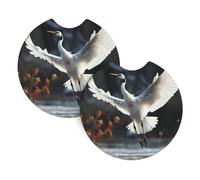 2 Pezzi Sottobicchiere Per Auto Crane Dancing Sottobicchieri Da Caffè Isolanti Termici Resistenti Tappetino Per Tazze Da Tè, Per Suv, Tavolo, Veicolo, 6.9cm