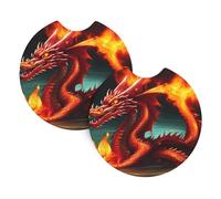 2 Pezzi Sottobicchiere Per Auto Dragon King In Fire Picture Sottobicchieri Per Portabicchieri Per Auto Isolanti Termici Tappetino Per Bicchieri, Per Donna, Casa, Barca, 6.9cm