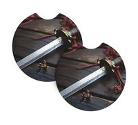 2 Pezzi Sottobicchiere Per Auto Japan Samurai Sword Sottobicchieri Veicolo Decorazioni Riutilizzabili Tappetino Per Bicchieri, Per Ristorante, Veicolo, Camion, 6.9cm