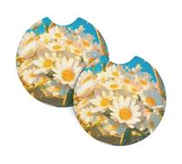 2 Pezzi Sottobicchiere Per Auto Little Daisies In The Flower Basket Pattern Sottobicchieri Per Portabicchieri Per Auto Impermeabili Tappetino Per Birra Bottiglie, Per Barca, Casa, Veicolo, 6.9cm