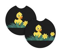 2 Pezzi Sottobicchiere Per Auto Little Duck In The Yellow Flower Pattern Sottobicchieri Per Portabicchieri Per Auto Impermeabili Tappetino Per Tazza Da Caffè, Per Donna, Veicolo, Suv, 6.9cm