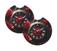 2 Pezzi Sottobicchiere Per Auto Little Red Flower In The Clock Pattern Sottobicchieri Per Portabicchieri Per Auto Antiscivolo Tappetino Per Bicchieri, Per Barca, Ufficio, 6.9cm