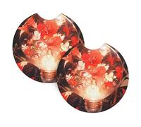 2 Pezzi Sottobicchiere Per Auto Little Red Flower In The Light Bulb Pattern Sottobicchieri Per Portabicchieri Per Auto Riutilizzabili Resistenti Tappetino Per Bicchieri, Per Tavolo, Suv, 6.9cm