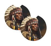 2 Pezzi Sottobicchiere Per Auto Native American The Old Chief Sottobicchieri Da Caffè Riutilizzabili Universali Tappetino Per Bicchieri, Per Camion, Uomo, Ufficio, 6.9cm