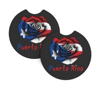 2 Pezzi Sottobicchiere Per Auto Puerto Rican Flags And Flower Sottobicchieri Veicolo Universali Resistenti Tappetino Per Bicchieri, Per Ristorante, Veicolo, Donna, 6.9cm
