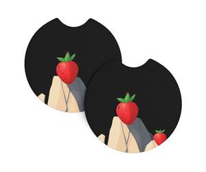 2 Pezzi Sottobicchiere Per Auto Red Fruit On The Cliff Pattern Sottobicchieri Per Portabicchieri Per Auto Impermeabili Tappetino Per Bicchieri, Per Bar, Veicolo, Casa, 6.9cm