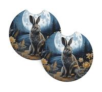 2 Pezzi Sottobicchiere Per Auto The Wild Rabbit Under The Moonlight Pattern Sottobicchieri Per Portabicchieri Per Auto Riutilizzabili Tappetino Per Birra Bottiglie, Per Veicolo, Uomo, Bar, 6.9cm