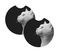 2 Pezzi Sottobicchiere Per Auto White Cat Looking Into The Distance Pattern Sottobicchieri Veicolo Riutilizzabili Resistenti Tappetino Per Birra Bottiglie, Per Uomo, Ristorante, Camion, 6.9cm